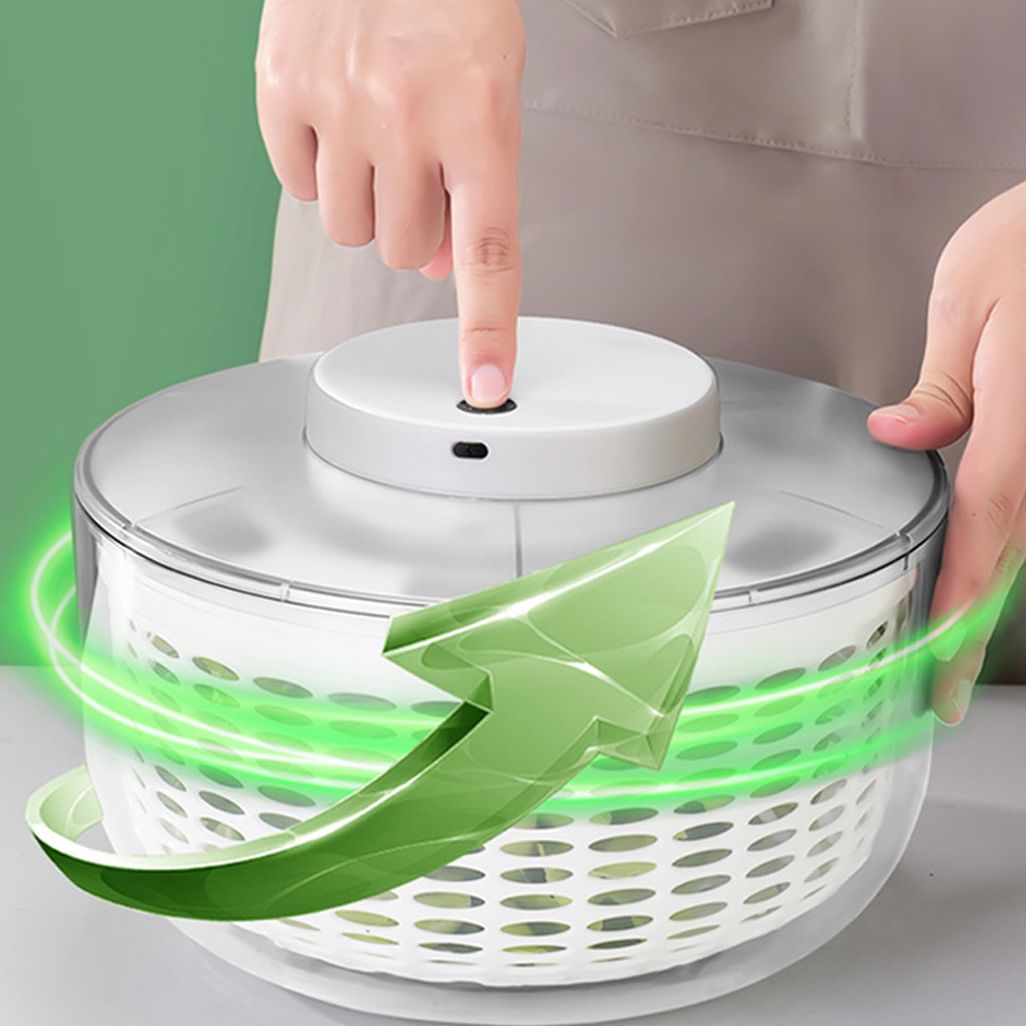Centrifuga per insalata, Asciugatrice per Verdure, Capacità: 4.5 litri, Trasparente, Asciugare Rapidamente Frutta e Verdura, Lavare Centrifuga, Disidratare e Scolare l'Acqua, Centrifuga Elettrica