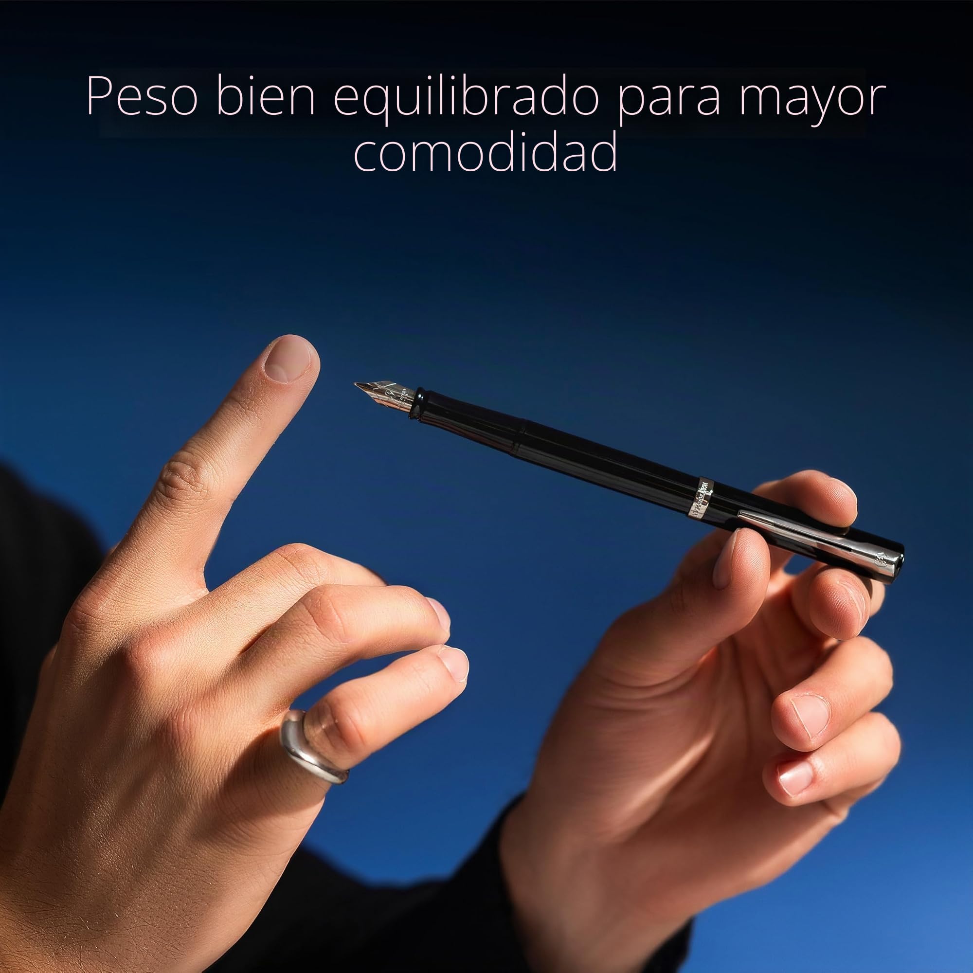 Waterman Impression Pluma estilográfica | Plumín medio con recarga de tinta azul | Laca negra con adornos chapados en paladio | Caja de regalo