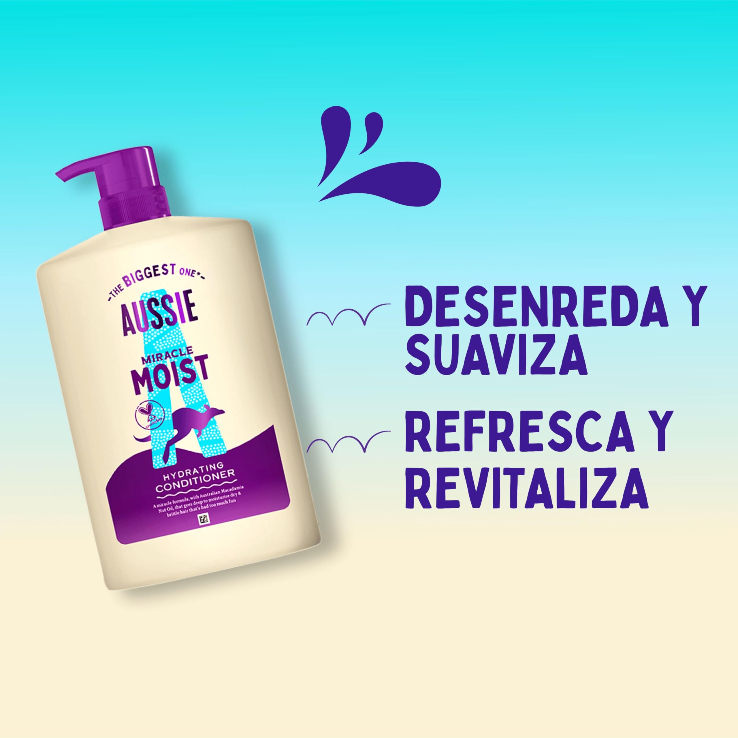 Aussie Miracle Moist Acondicionador Desenredante 1000ml. Fórmula Hidratante que Revitaliza y Restaura el Pelo Quebradizo y Seco. Enriquecido con Aceite de Nuez de Macadamia Australiano
