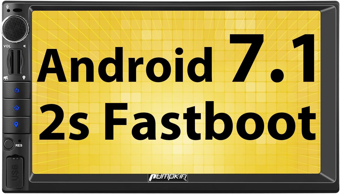 Pumpkin Android 7.1 Double Din Car Stereo Sat Nav Bluetooth Support GPS WIFI DAB+ Android Auto AUX USB SD Fastboot with 7” Touchscreen