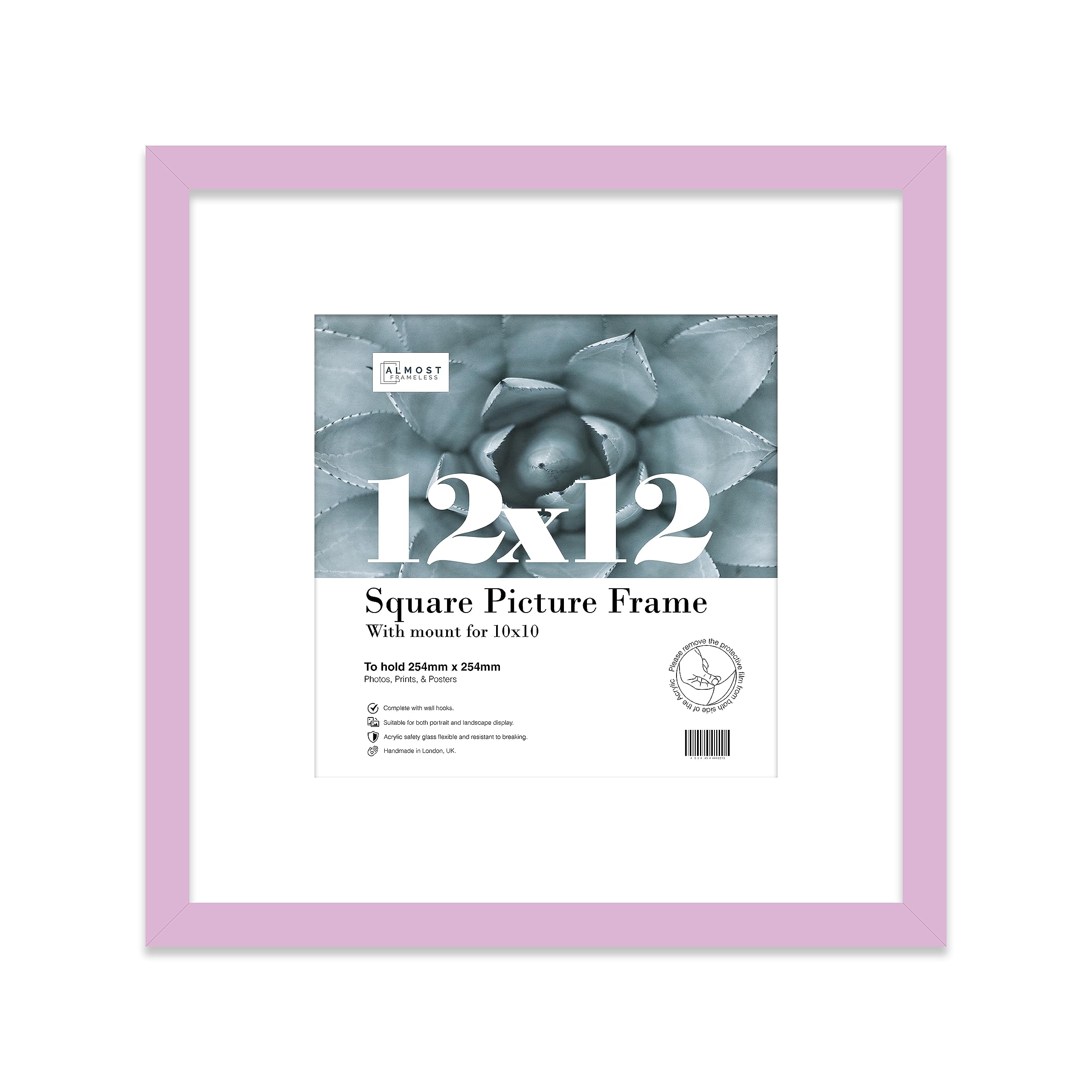 12x12 Lilac Picture Frame with Mount for 10x10 Photos, Prints - Modern Square Wall Frame, 1 Pack