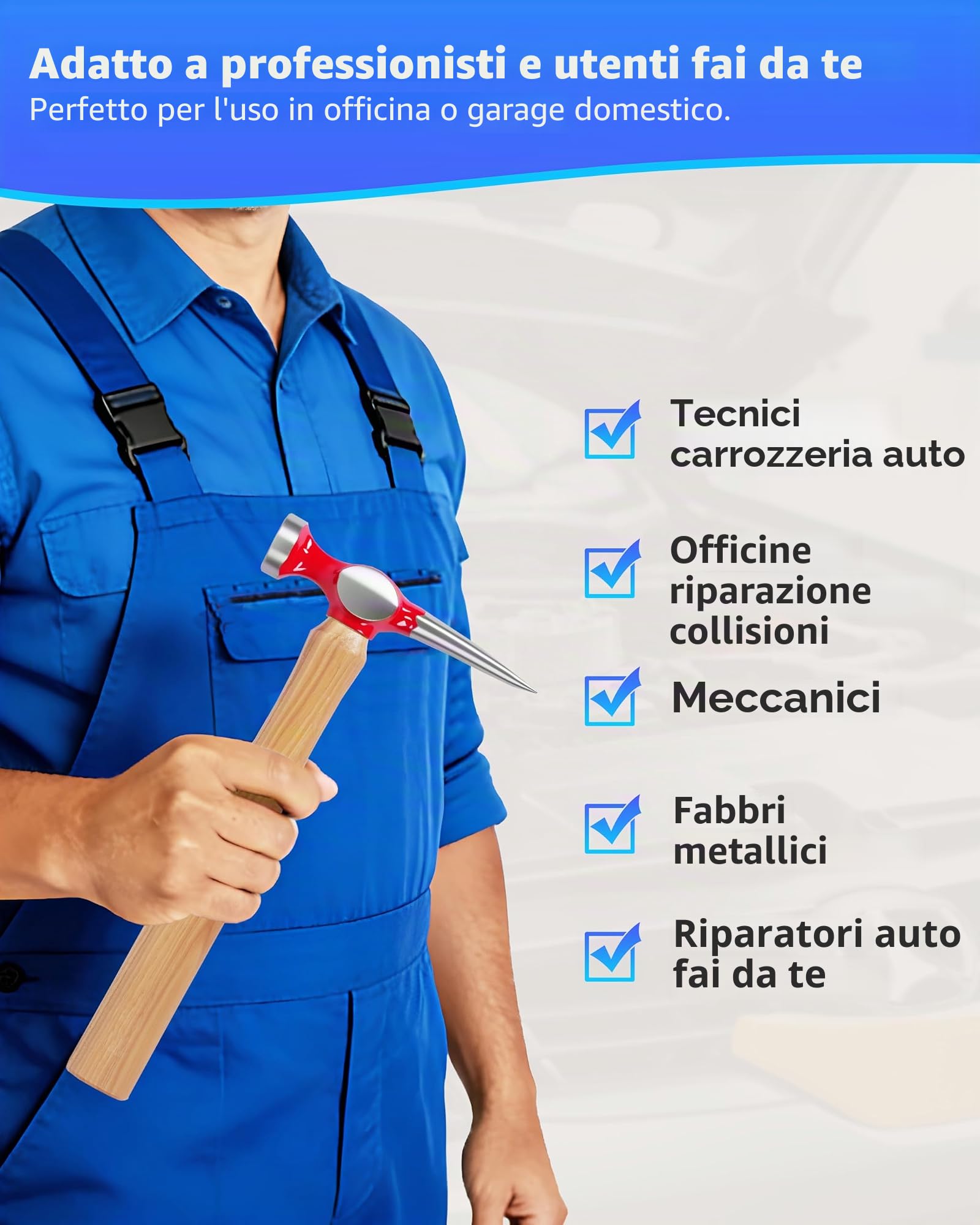 DAYUAN Set di attrezzi per riparazione auto, 9 pezzi, kit di riparazione per parafanghi | 4 martelli e 5 carrelli, forgiati per la resistenza, per riparare parafanghi, paraurti e ammaccature, custodia blu
