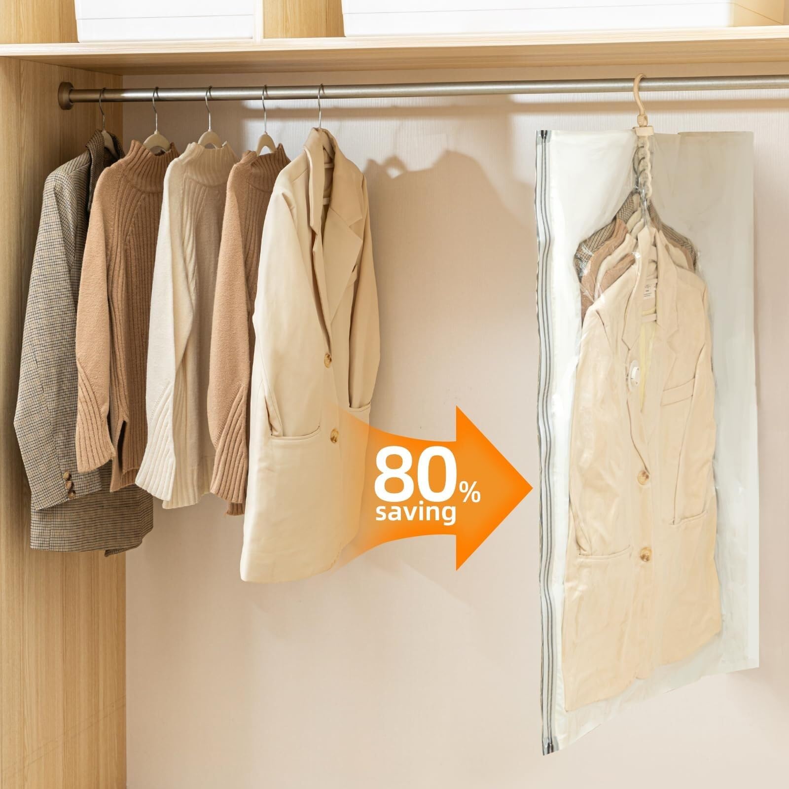 Bolsas colgantes de almacenamiento al vacío con bomba eléctrica, paquete de 6 (3 largas, 3 cortas) para ropa, organizador de armario, ahorro de espacio para trajes, abrigos