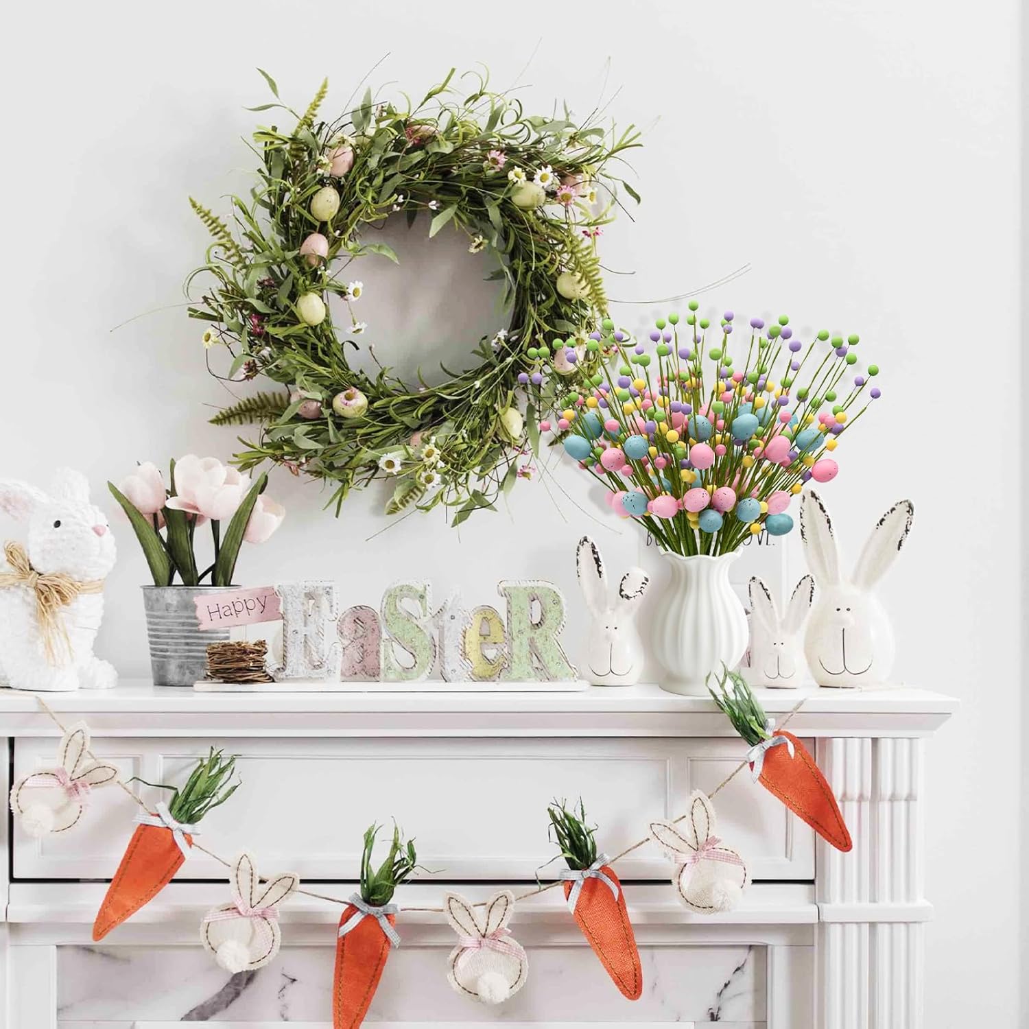 nuvagiki Easter Table Decor, 20 Pack Easter Egg Berry Stems Decorations for Tree, Artificial Flowers Picks for Wreath, Tree Ornaments Decorations for Home, Easter Gifts