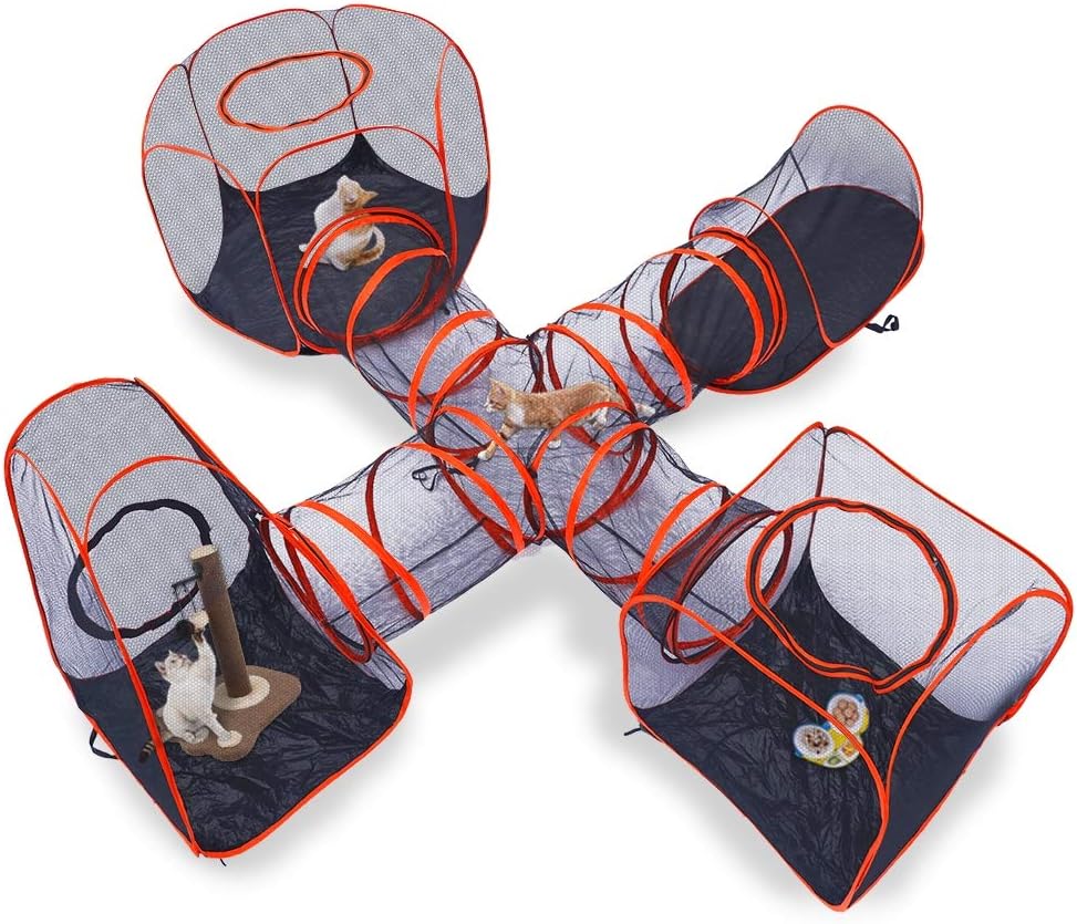 DYC Portable Foldable pet playpen,Large Outdoor Cat Tunnel Tent,Bigger Than a Car ,Must Have for cat Lovers, Set of 5