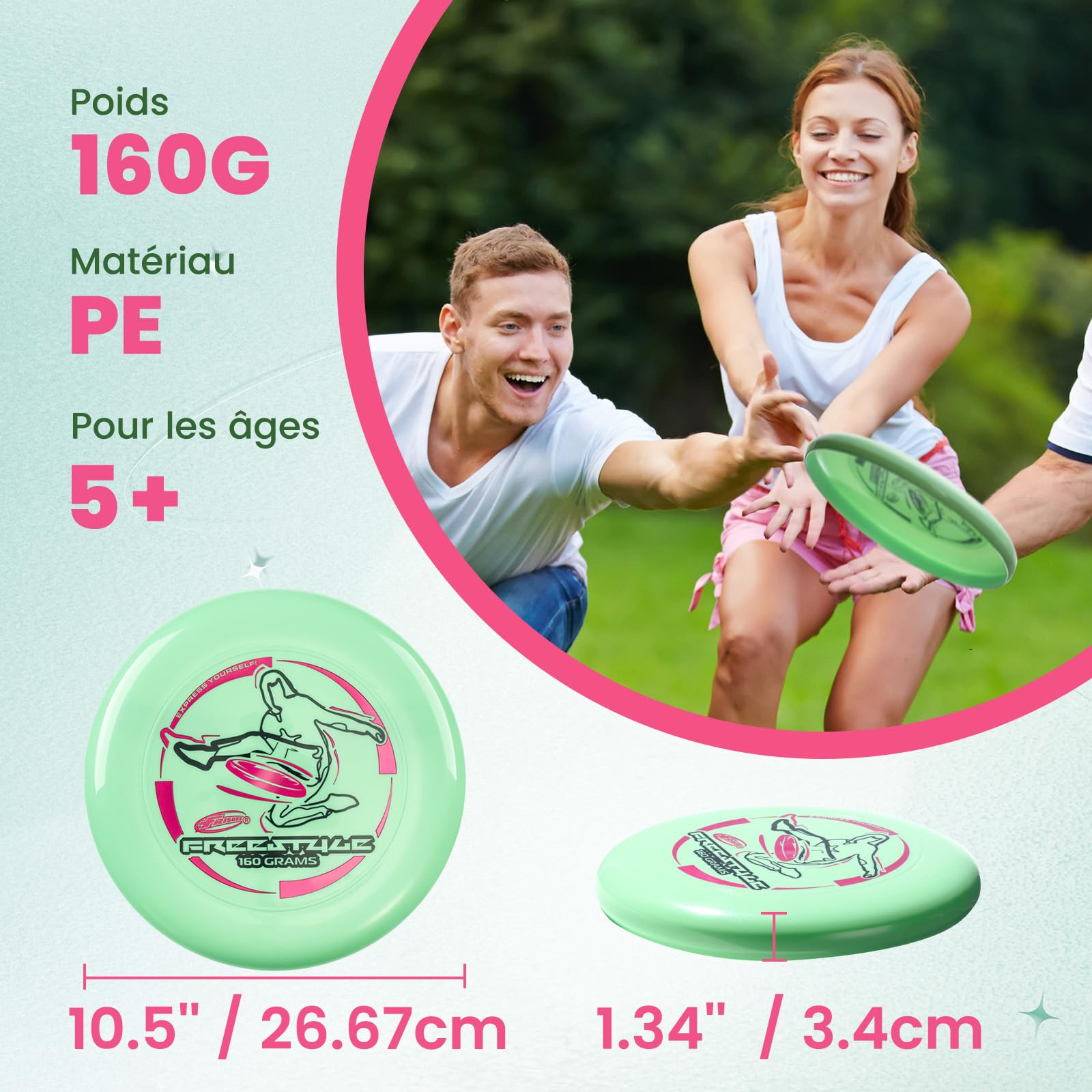 Wham-O Frisbee Freestyle Disc 160g, 26.67cm, Durable et Flexible en PE pour l'extérieur, la Plage, Le Plaisir en Famille