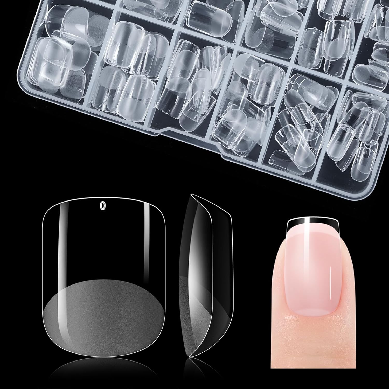 Gelike ec Korte vierkante nageltips – XS Soft Gel Nail Tips Vierkante Volledige Cover Gel X Nagels Voorgeëtst voor Extensies, PMMA Hars Clear Sterke Valse Press-on Nagels 120 STKS 12 maten, EXTRA KORT