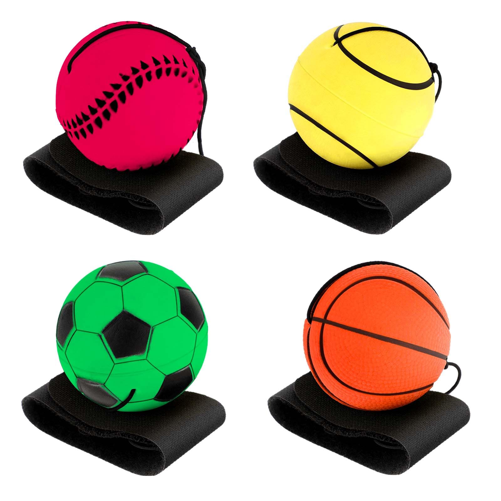 PartyKindom 4 Pièces Balles Poignet Élastiques - Football & Basket Sur Corde Pour Enfants Et Adultes
