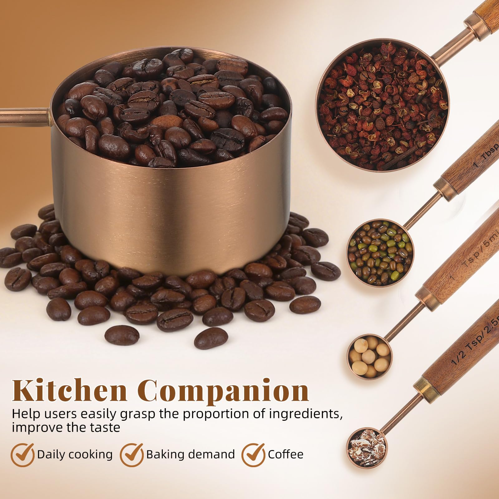 Mikikit 8 Pièces Cuillères Doseuses en Acier Inoxydable et Bois Précises et Faciles à Nettoyer Mesures pour Cuillère à Café et Préparation de Repas