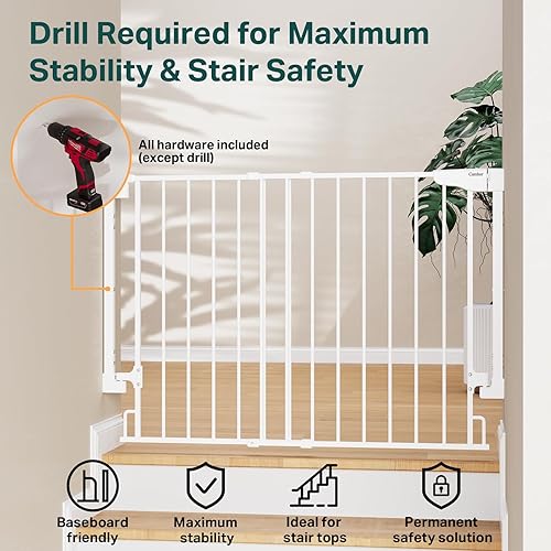 Miniatura 5 de Cumbor Puerta para bebés de 29.2 a 43 pulgadas para escaleras, montada en la pared (requiere taladro), puerta para perro expandible sin barra