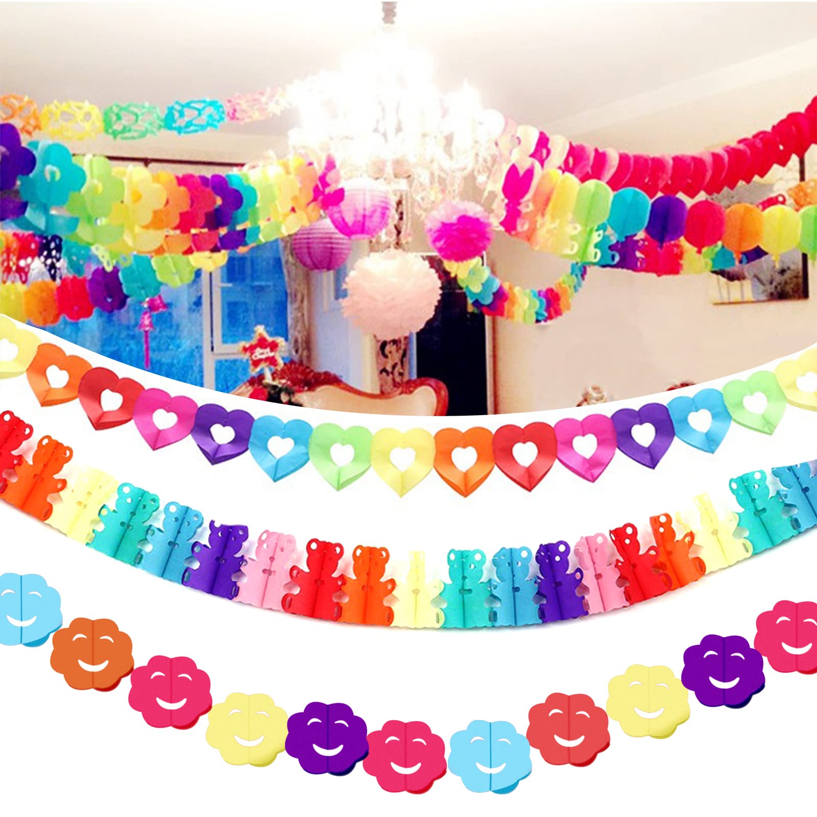 MerryNine Lot De 5 Guirlandes De Fête En Papier Coloré De 20 M - Bannière Droite En Papier Pour Fête Prénatale, Anniversaire, Crèche