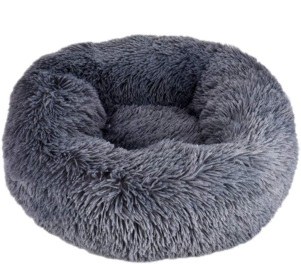 Queta Cama para mascotas de lujo, para gatos y perros pequeños y medianos, fácil de limpiar, cama para mascotas en forma de Doughnut (gris oscuro)