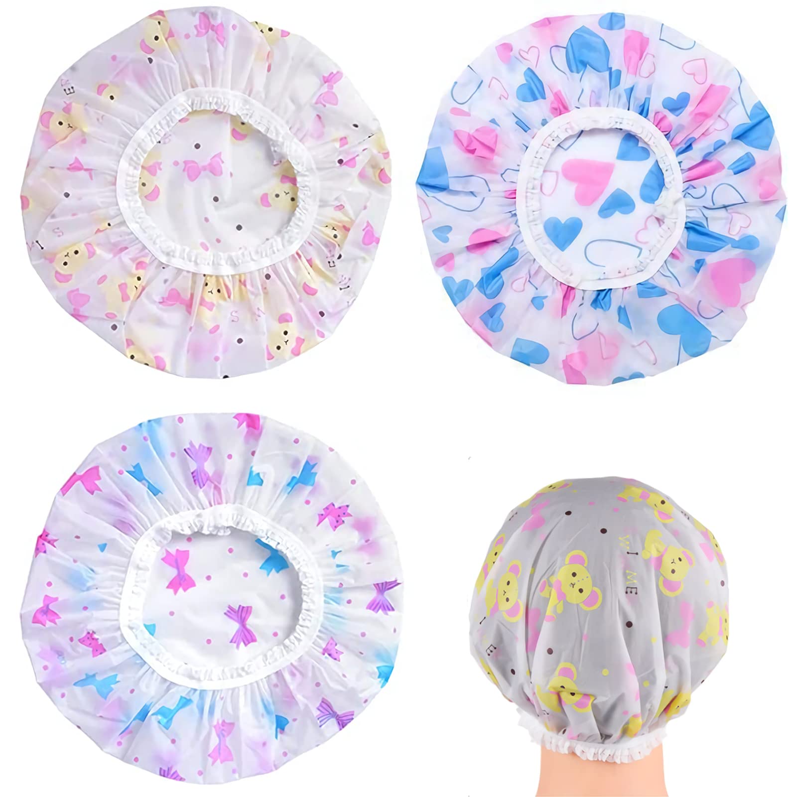 ZSDF Gorro de Ducha Para Mujer, 3 Piezas Gorro de Ducha Reutilizable con Bandas Elásticas Gorro de Ducha, Para Mujeres Niñas Ducha SPA Salón Máscara Maquillaje, Rosado,Azul, 27.5 x 27.5 cm