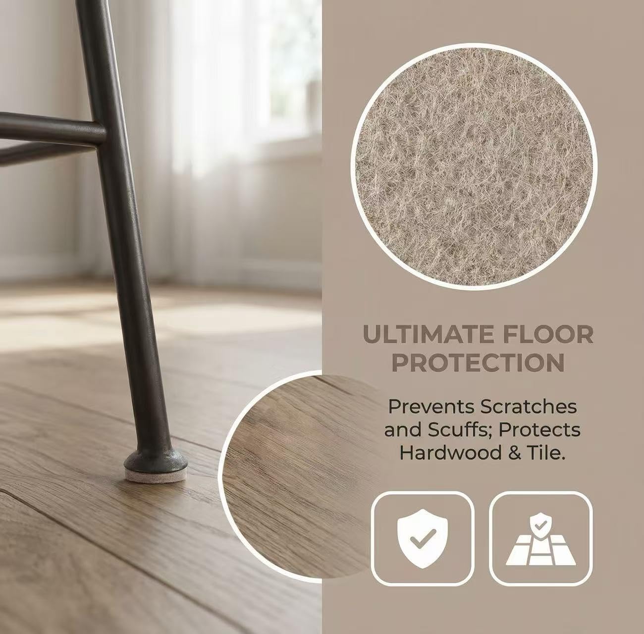 Felt Furniture Pads 62 PCS Set, Round & Square Floor Protectors for Chairs, Tables, Cabinets, Anti Scratch Furniture Leg Pads for Hardwood, Tile & Laminate Floors