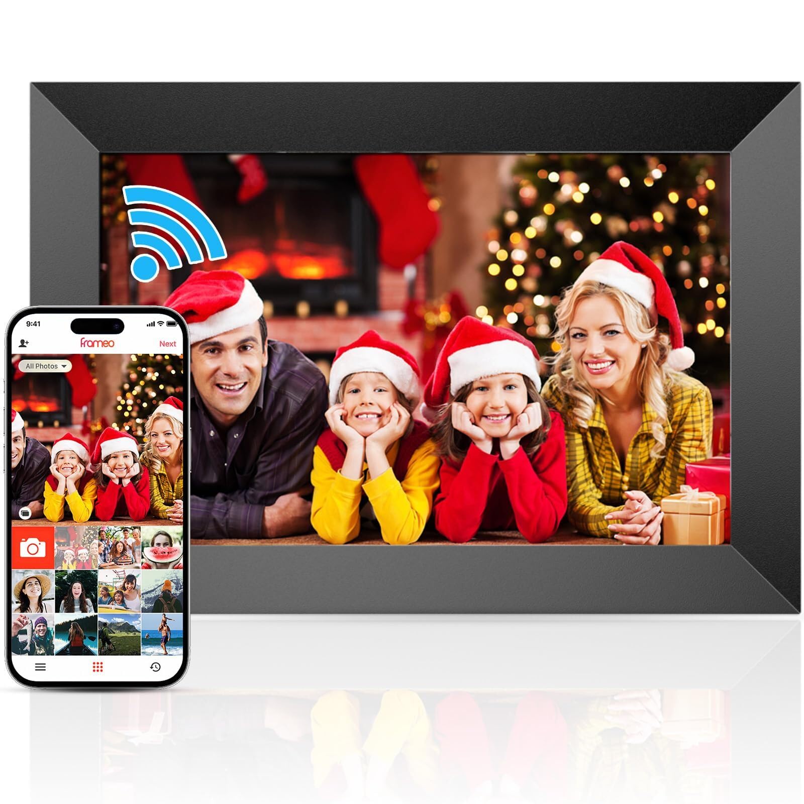 Cadre Photo Numérique Frameo 10.1" WiFi - Écran Tactile HD IPS 16Go - Partage Photos/Vidéos Via App, Rotation Auto