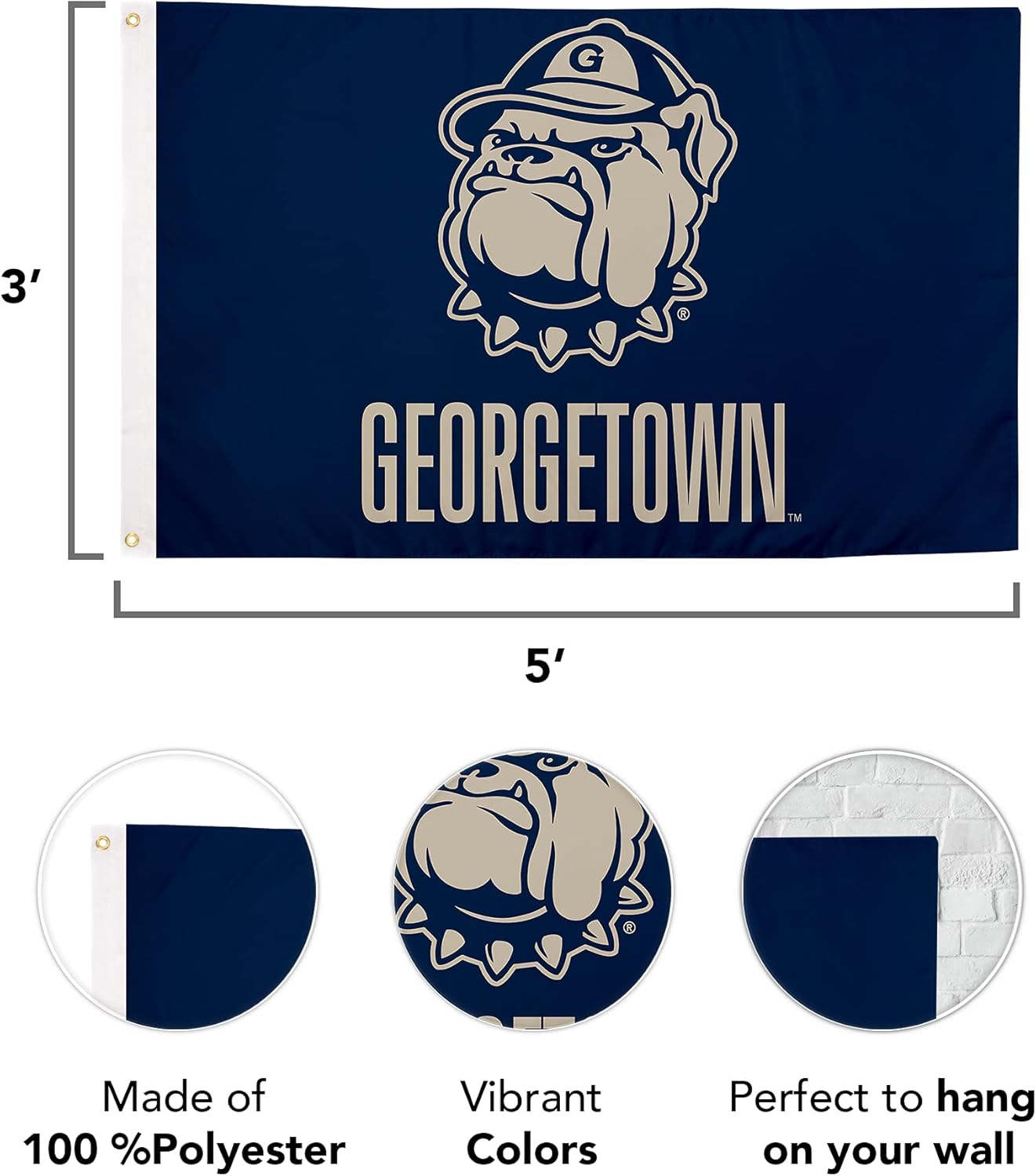 Desert Cactus Georgetown University GU Flag - 3 x 5 Feet Hoyas Banner, Indoor/Outdoor Durable Fabric, 100% Polyester Design (Style 4)