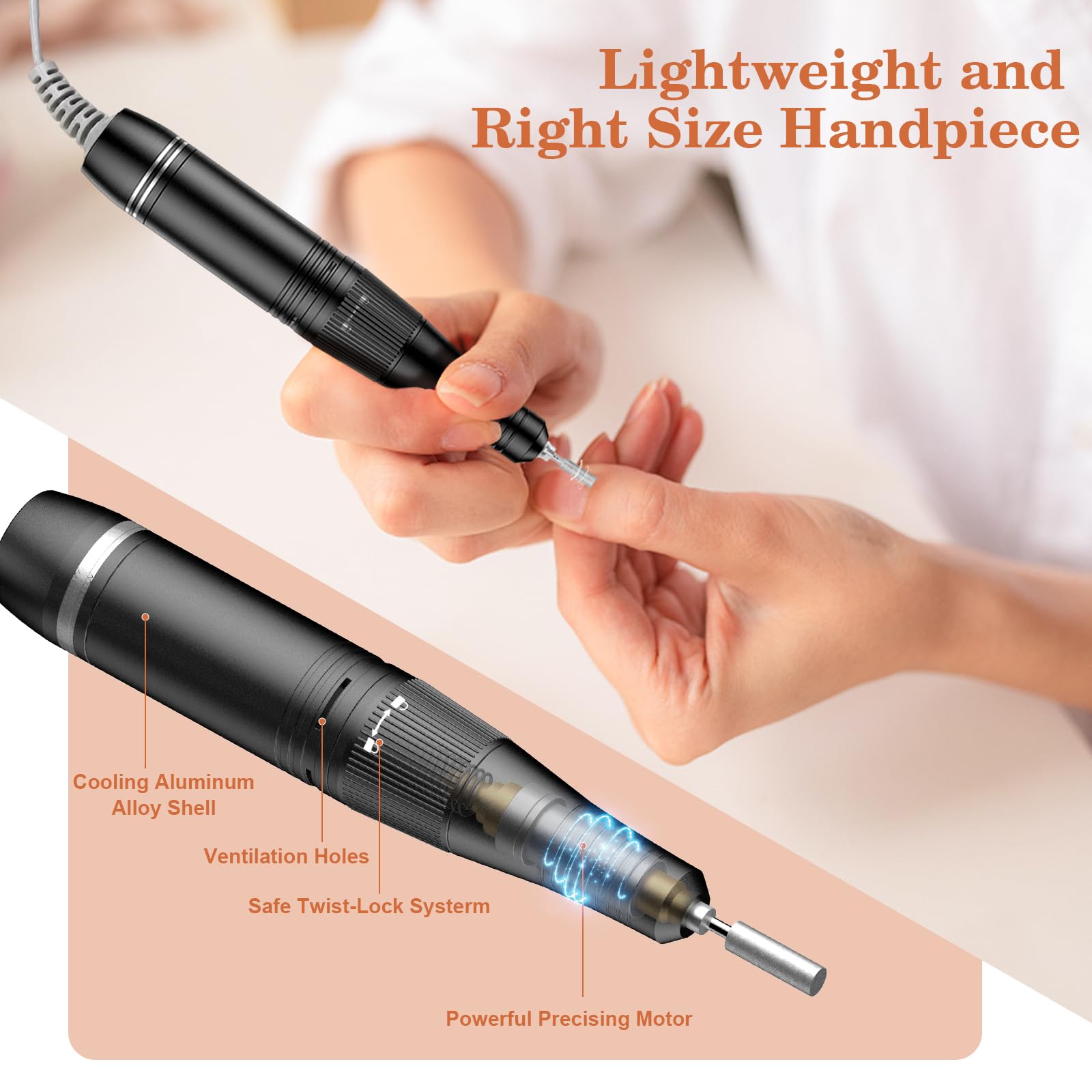 Máquina de perforación de uñas eléctrica, profesional 35000 RPM Electric Nail Drill File with Speed Display Manicure Pedicure Kit para uñas acrílicas, uñas de gel, polaco, buffing y para uso doméstico