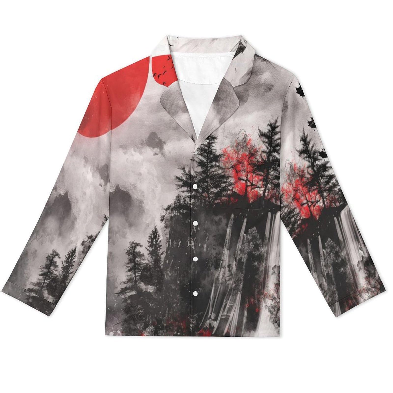 OLEETS Completo Pigiama da Uomo - Foresta di Montagna Top E Pantaloni in 2 Pezzi Pigiama Casual E Ampio A Maniche Lunghe Morbido Autunnale E Invernale.