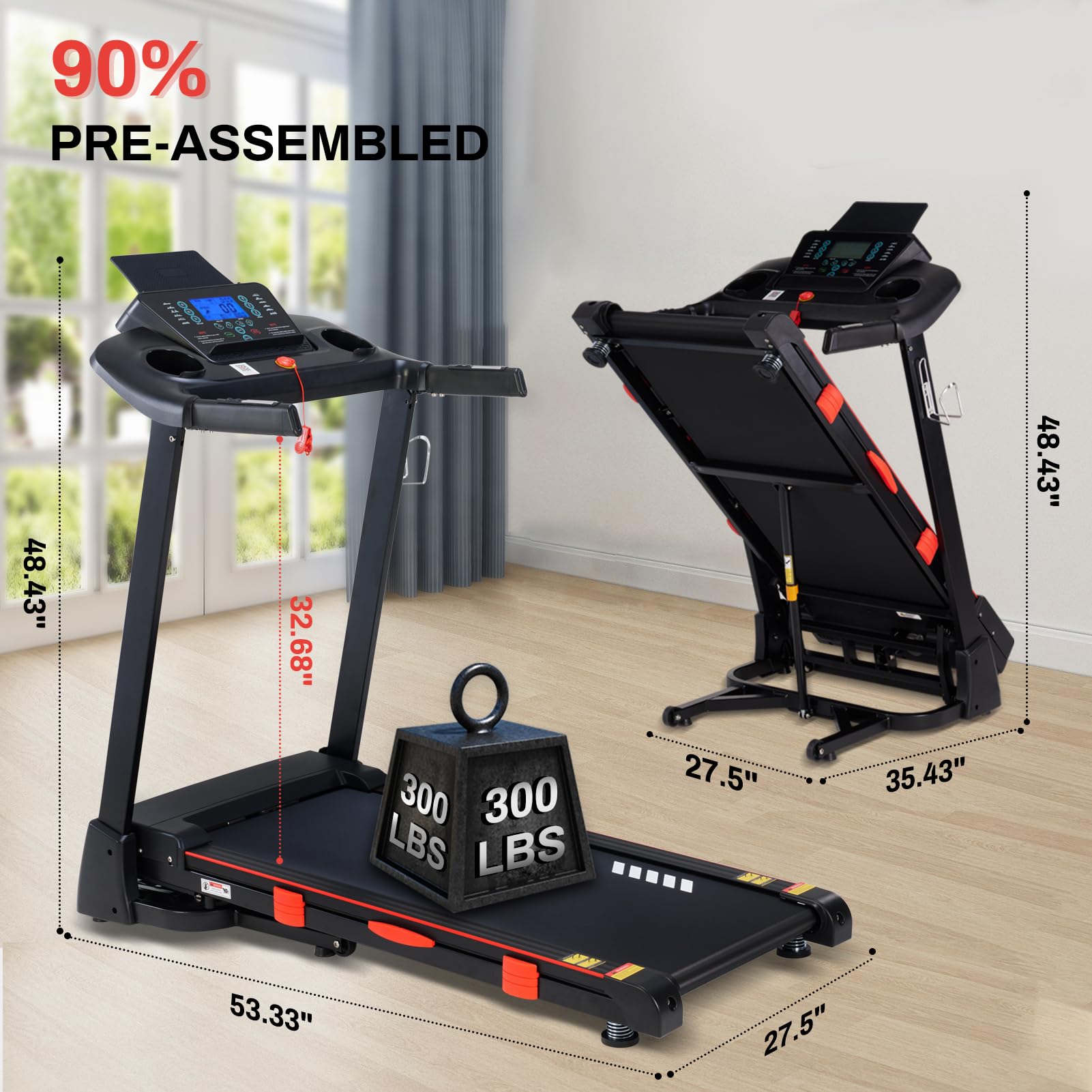 15% Auto Incline Treadmills for Home, 10 MPH Speed, 3.0 HP Foldable Treadmill, 18" Wider Belt, 36 Programs, Running Treadmills for Home with Bluetooth APP