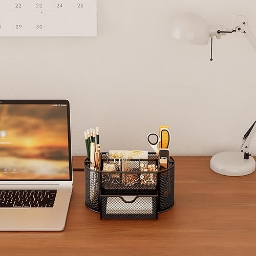 Miniatura 8 de Soporte de malla para bolígrafo para escritorio, 9 compartimentos, organizador de escritorio para bolígrafos, lápices, notas adhesivas, clips,