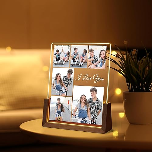 Miniatura 6 de Regalos personalizados de cumpleaños para parejas, para novio, novia, él, ella, marco de fotos con luz nocturna, placa acrílica, regalo de