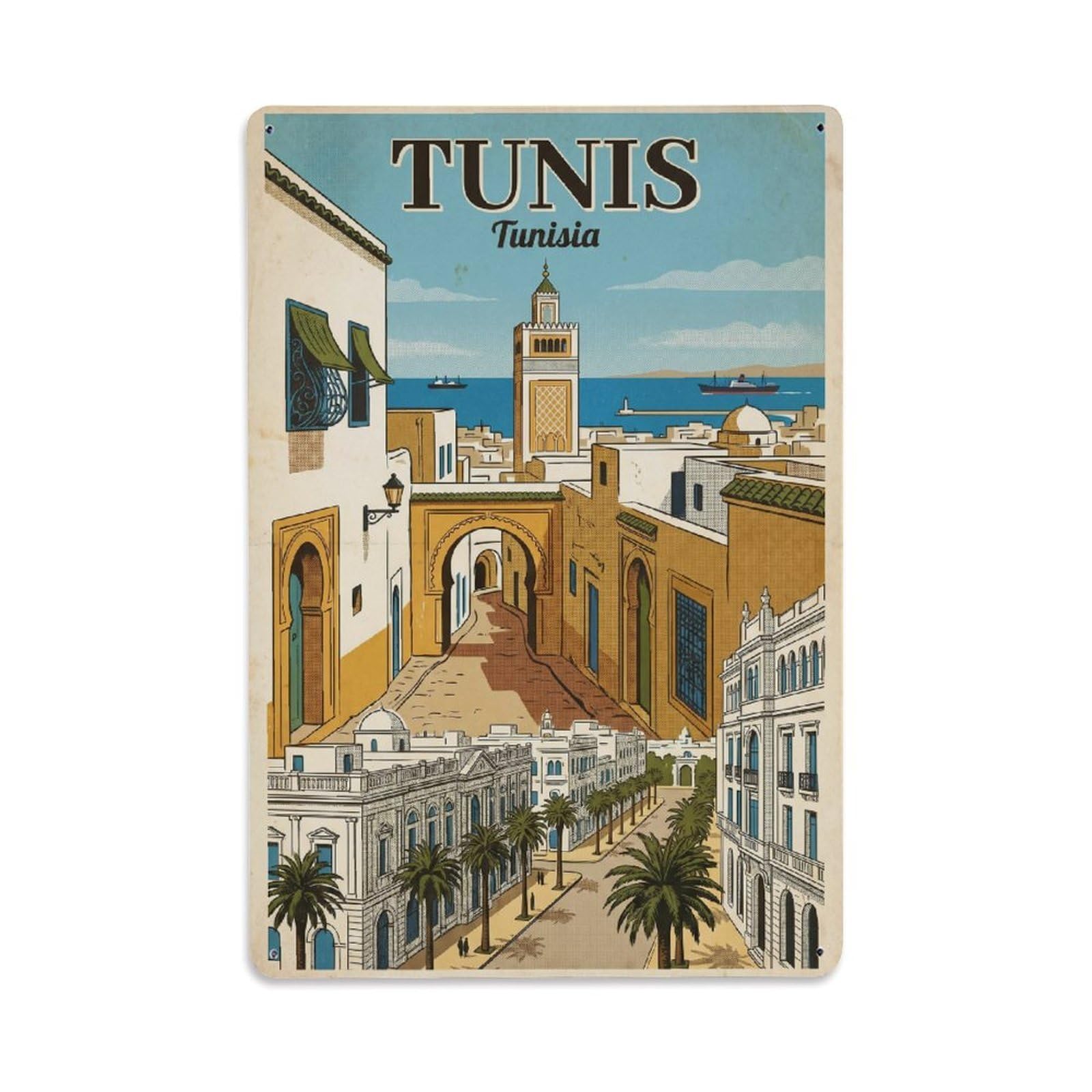 Gead 8X12inch Style Vintage Travel Tunisia Tunis Metal Tin Sign