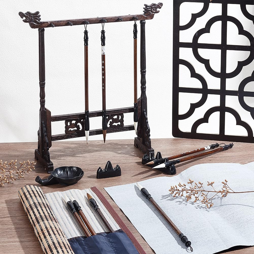 AHANDMAKER Set di 15 pennelli per calligrafia cinese Kanji Giapponese Sumi Volta Scrittura E Pennelli Da Disegno Set Per Principianti In Arte Acquerello Con Porta Pennelli Rullabile Contenitore