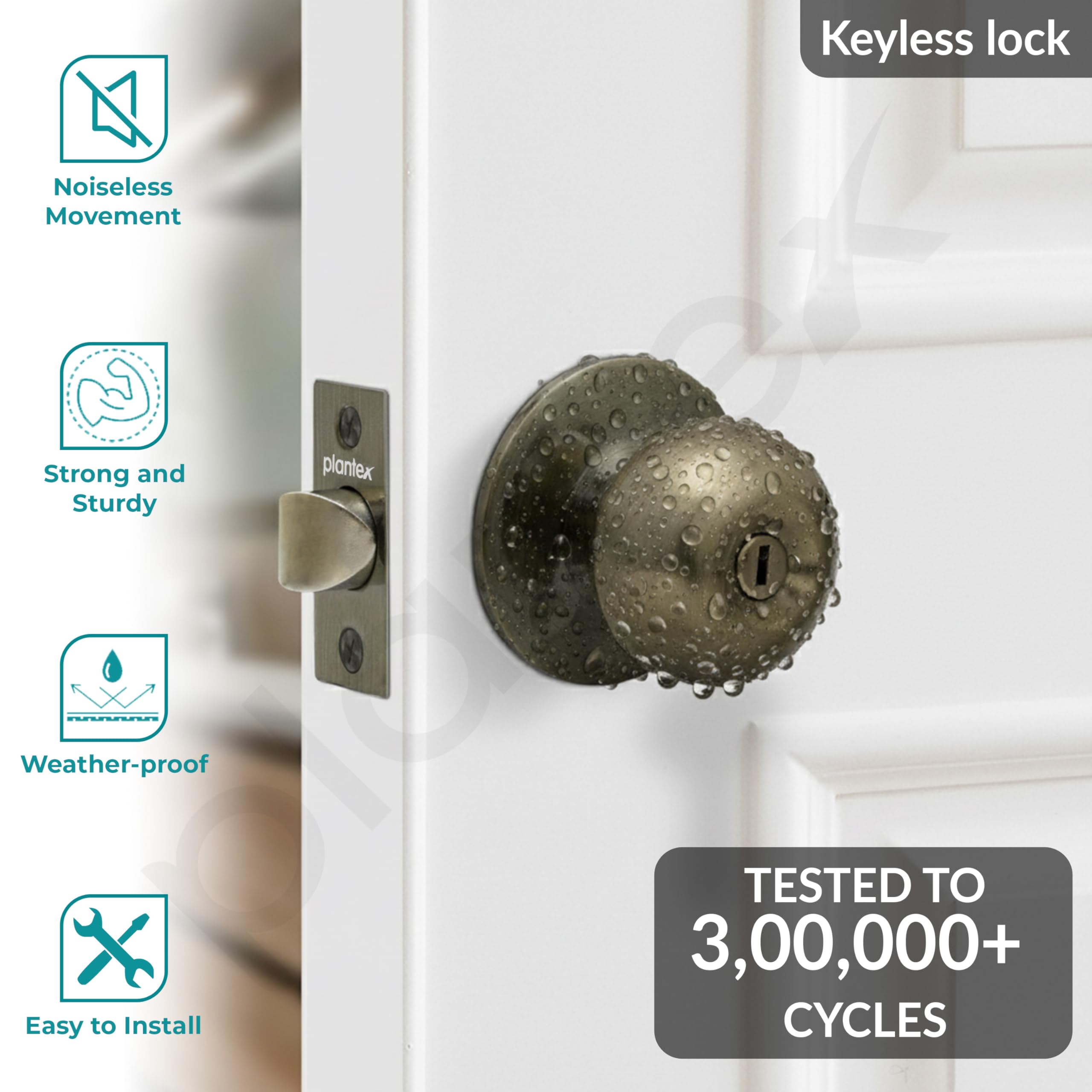 Plantex Bathroom Door Lock/Keyless Cylindrical Lock for Bathroom/Balcony/Tubular Door Knob/Handle (Without Key-Brass Antique)
