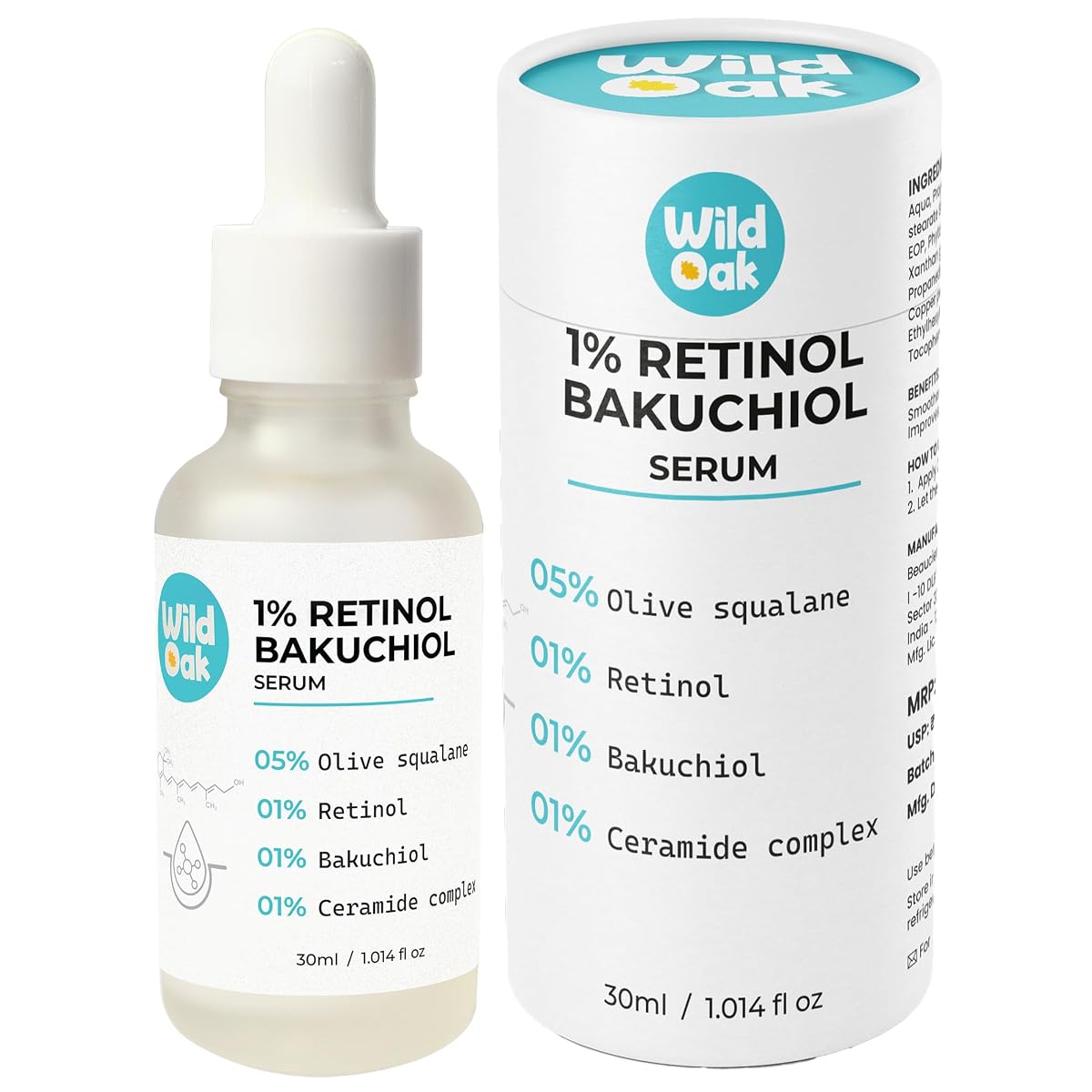 WILD OAK 1% Retinol Bakuchiol Ceramides Face Serum | Anti-Aging, Brightening &