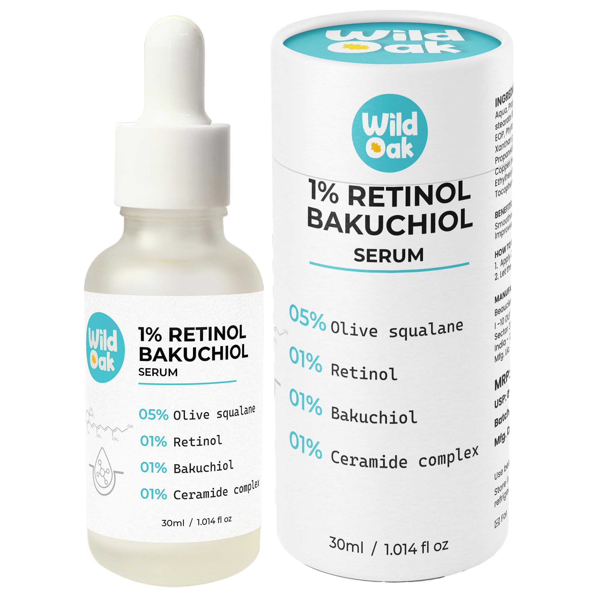 1% Retinol Bakuchiol Ceramides Face Serum | Anti-Aging, Brightening & Skin Texture Improvement | Boosts Collagen & Restoration | Bakuchiol Is Powerful For Skin Barrier & Gentle On Skin |30Ml