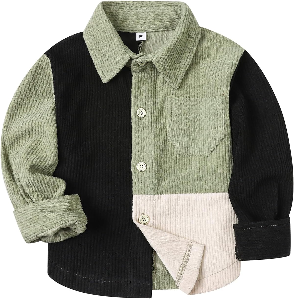 Toddler Boys Button Down Shirt Baby Long Sleeve Corduroy Color Block Kids Outfit Fall Winter Clothes