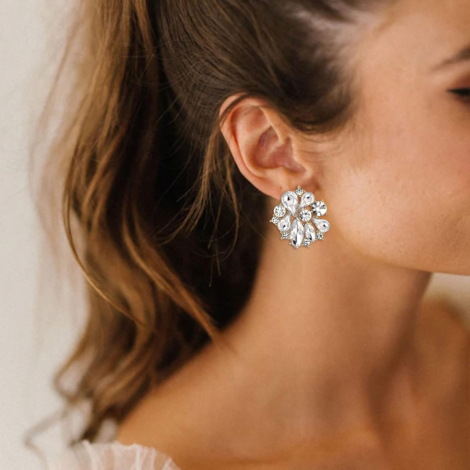 EVER FAITH Orecchini A Clip Floreali Con Cristalli Strass, Per Donne E Ragazze, 3,2 Cm, Ipoallergenici, Confezione Regalo - 4