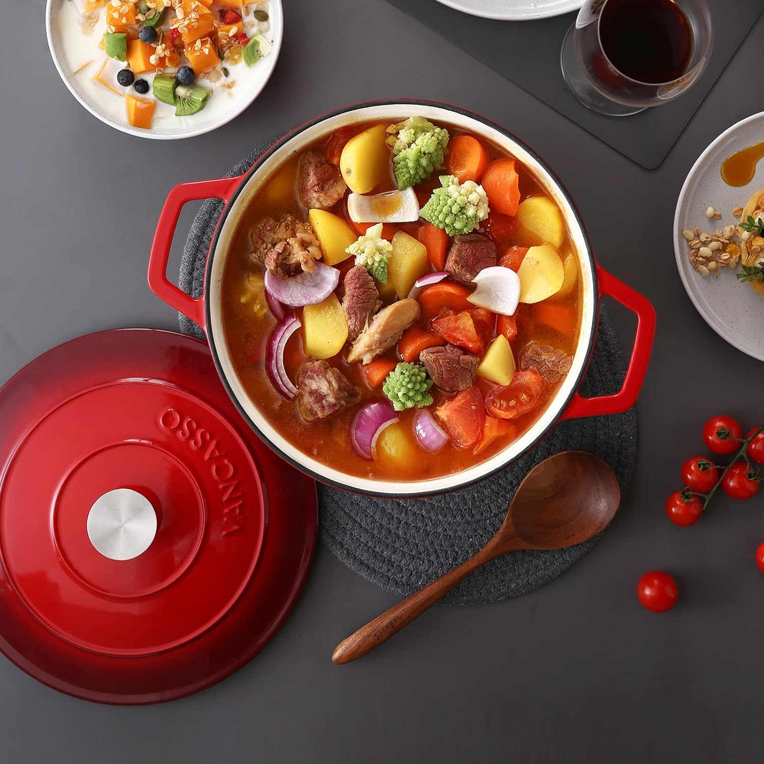 vancasso Enameled Cast Iron Dutch Oven, 7.5 QT Dutch Oven Pot with Lid, Round Enamel Dutch Oven for Bread Baking, Non Stick Enamel Coating, Pot's Body Cast Iron, Red - Image 9