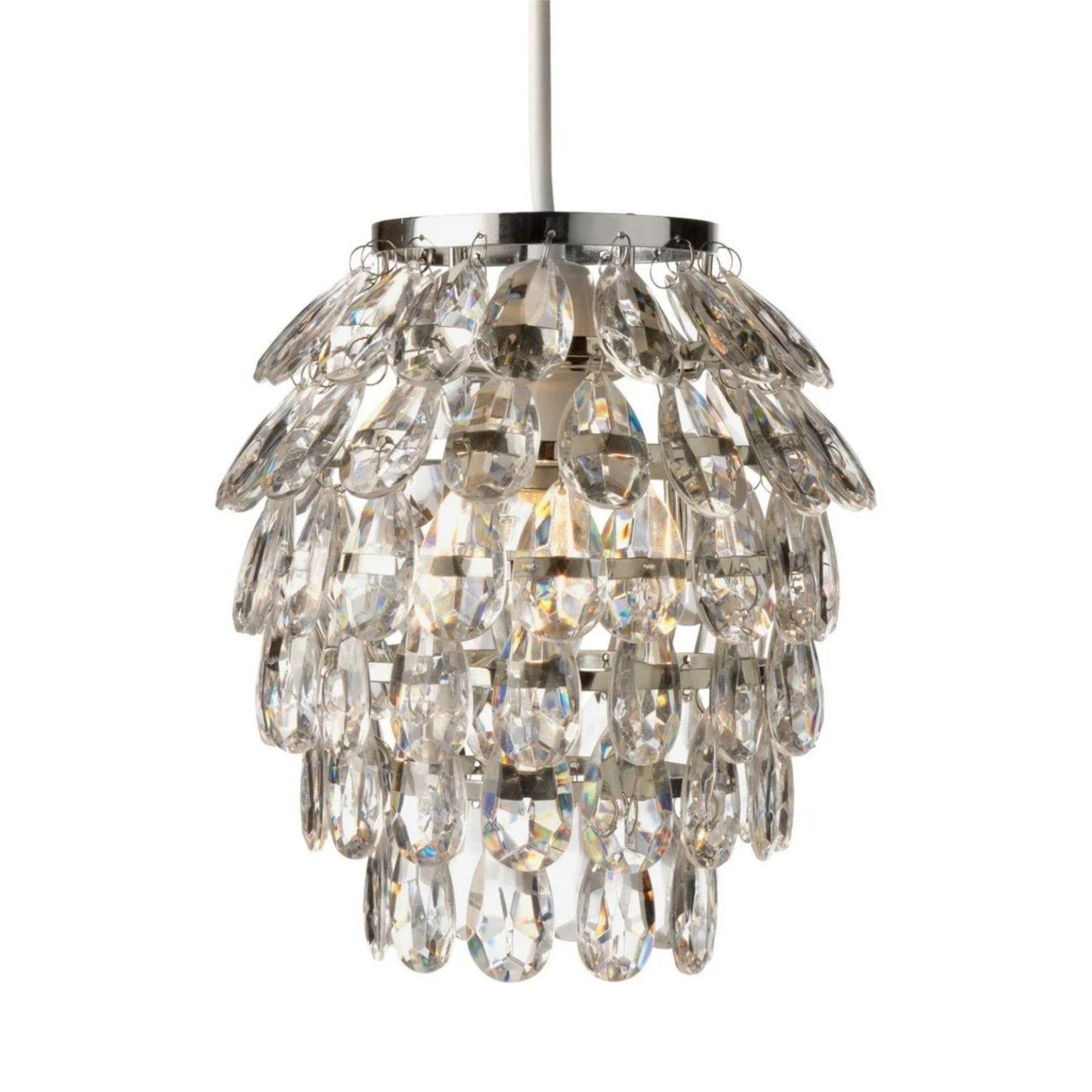 Modern Pendant Lightshade, Easy Fit Ceiling Light Shade, Clear Acrylic with Chrome, Pineapple Design