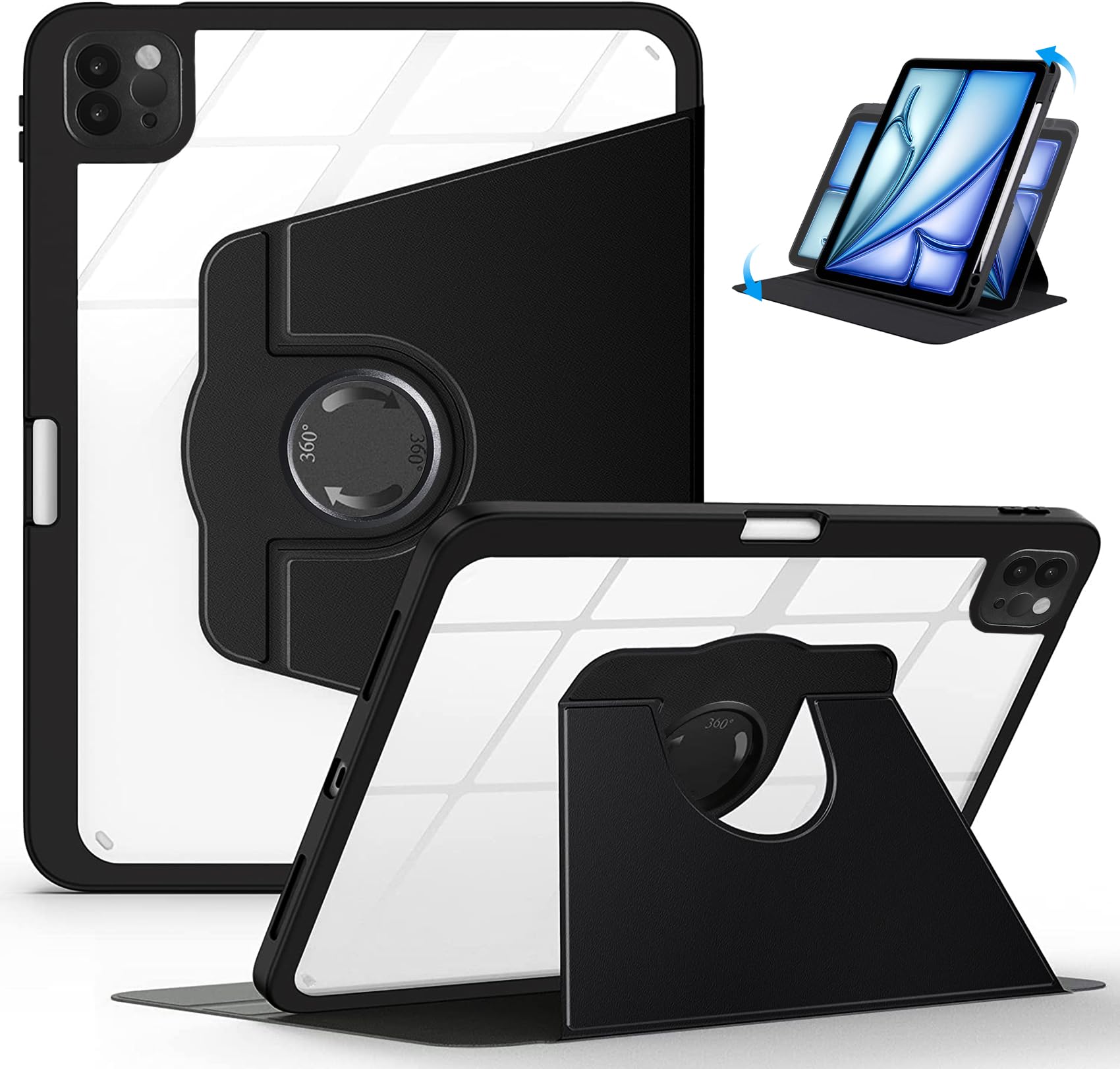 Robustrion Cover Case for iPad Air 11 inch Case M2 /iPad Air 5th 4th Generation/iPad Pro 11 inch Case Cover [Pencil Holder] [360 Rotation Cover Case] with Transparent Back & [Auto Sleep/Wake] - Black (B0CD21S2FZ) Amazon Price History, Amazon Price Tracker