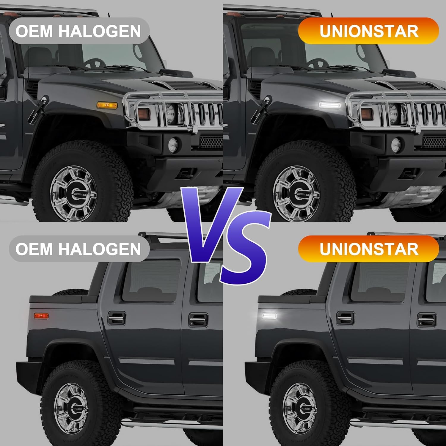 4PCS White LED Side Marker Light for 2003-2009 Hum-mer H2 LED Turn Signal Lights Fender Lights Lamps Replace OEM Sidemarker Lamps Smoked Lens OEM Part Number: 25952319