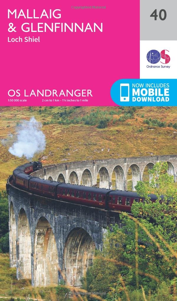 Ordnance Survey Landranger 40 Mallaig & Glenfinnan, Loch Shiel Map With Digital Version Pink