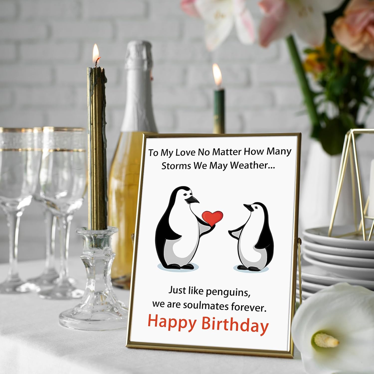 Funny Birthday Cards Gifts for Husband Wife Boyfriend Girlfriend, Happy Birthday Card for Him Her Men Women, Cute Penguins Couples Greeting Card Gifts - Image 6