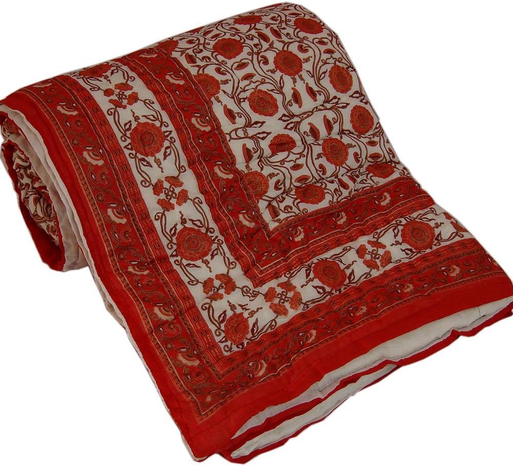 Jaipur Raga Jaipuri Gold Print Cotton Double Razai Quilt Jaipuri Razai Standard