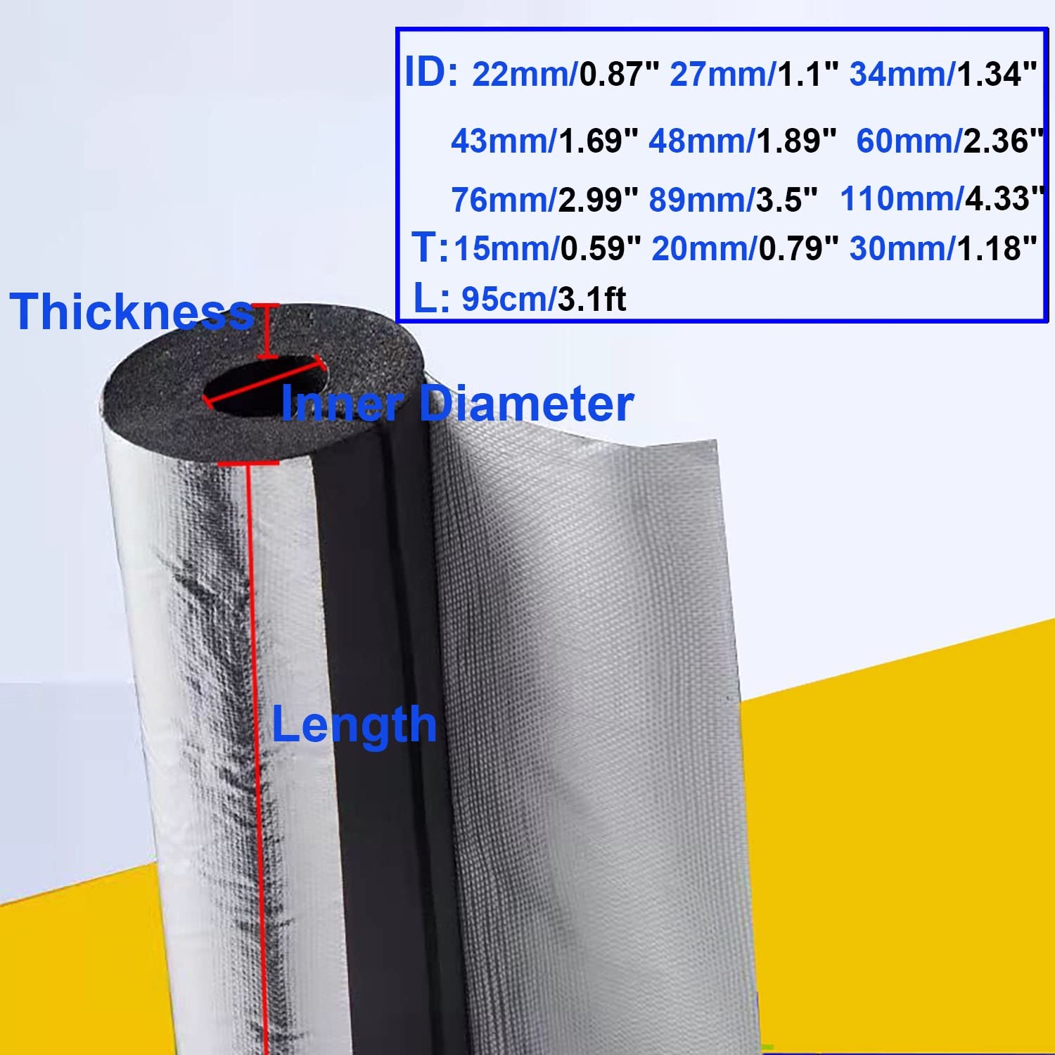 Coquilla Aislante De Papel De Aluminio Autoadhesivo Y Ignífugo, Algodón Aislante De Tubería De Agua para El Laboratorio De La Industria del Aire Acondicionado, 15/20/30mm De Espesor (Size : 89mmx30mm