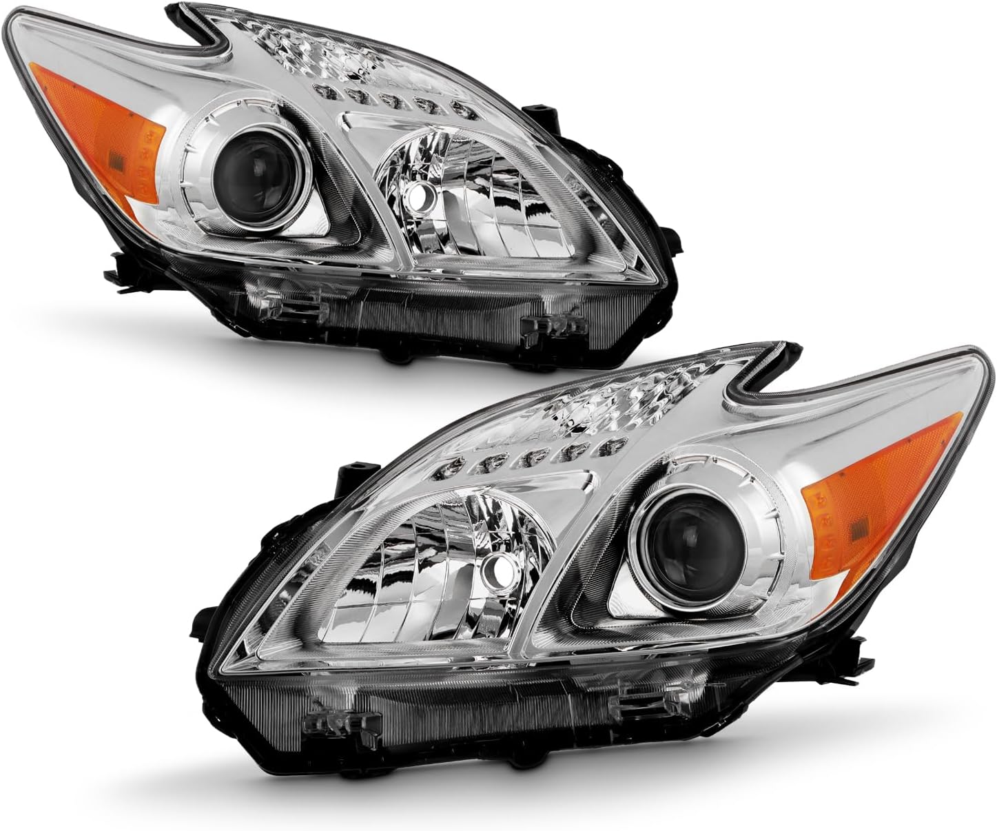AKKON - Fits 2012-2015 Toyota Prius [Halogen Type] Chrome Headlights Headlamps Pair Driver Left + Passenger Right