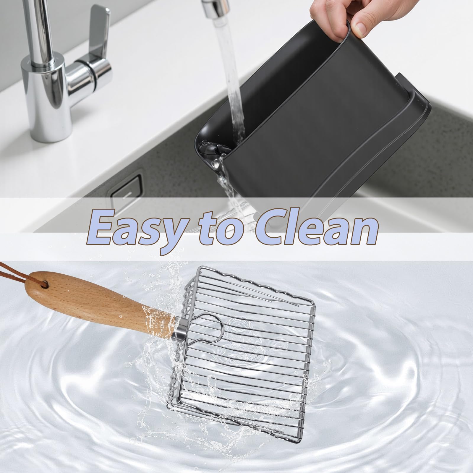 PIPIMOO Cat Litter Scooper with Holder, Metal Cat Litter Scoop, Stainless Steel Sifting Shovel, Poop Sifter&Speed Sifter, Heavy Duty Wood Grip Kitty Litter Scooper for Easy Cleaning, Cats Accessories - image 7