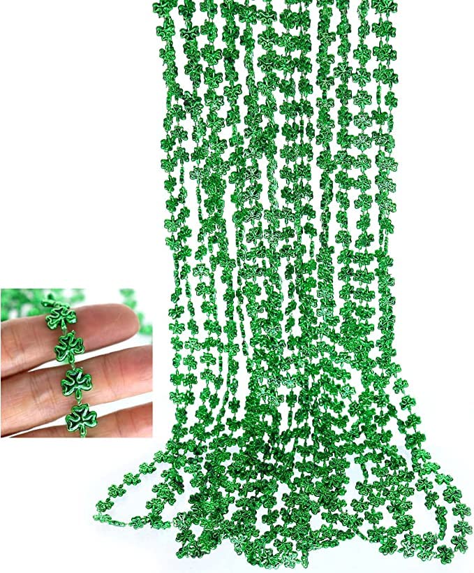 GIFTEXPRESS Green Shamrock Bead Necklaces - 72 Piece Party Favor Clover Beads for Men, Women & Kids - 33