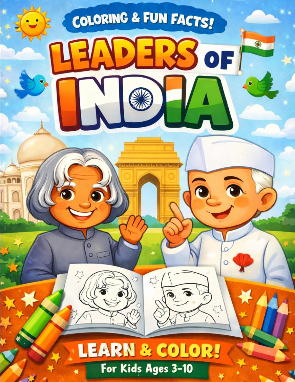 Leaders of India Coloring Book for Kids Ages 3–10: Fun Facts, Educational Coloring Pages of India’s Presidents & Prime Ministers