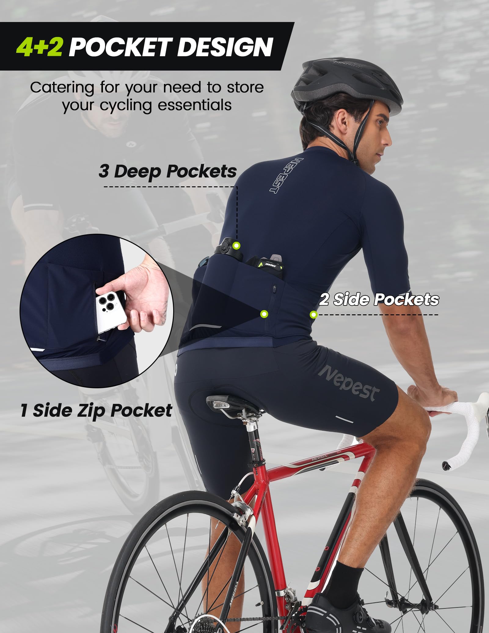 Nepest Maillot Cyclisme Homme Manches Courtes Tenue Cycliste Respirant Séchage Rapide Velo T-Shirt Adapté Au VTT Et Au Vélo De Route