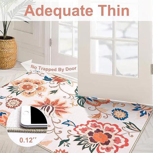 Miniatura 4 de Beeiva Alfombra floral para pasillo, 2 x 8 pulgadas, color verde, moderna, antideslizante, lavable, alfombra de pasillo con parte trasera de goma,