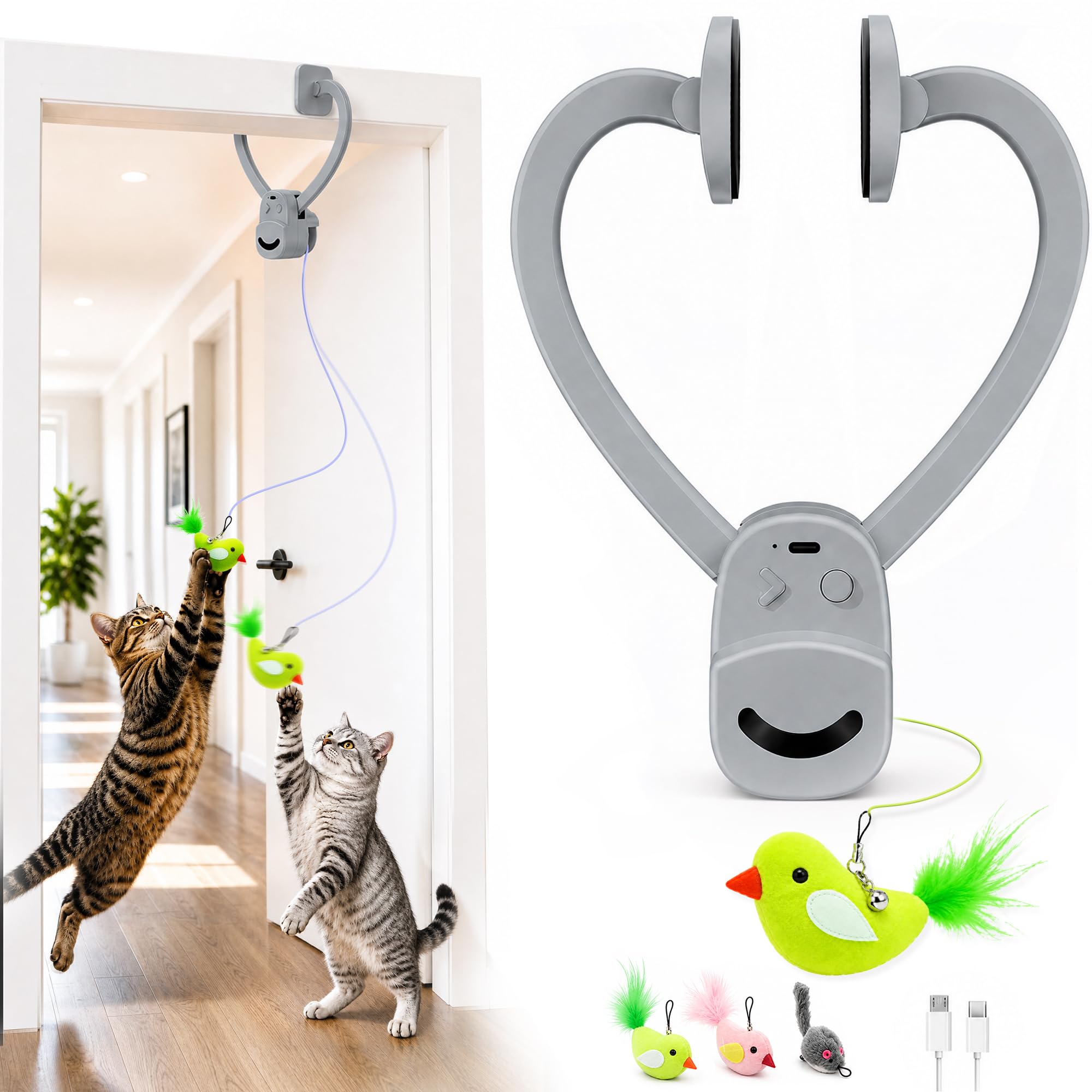 CATPICK Interactive Doorway Cat Toy, No-Adhesive Clip-On for Indoor Cats