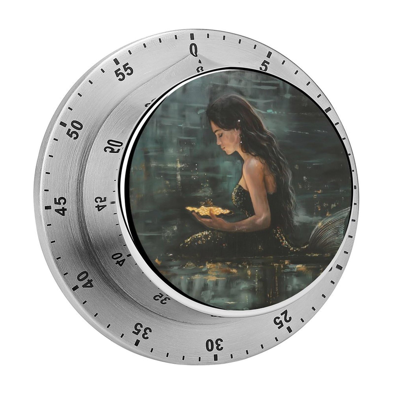 Mermaid Painting Kitchen Timer Magnetic Countdown Countup Timer for Cooking Baking 8x8cm