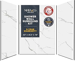 Shower Surround Kits – Waterproof Wall Panels for Shower – Glossy Finish & Seamless Pattern – Easy to Install Over Any Surface – Leakproof Design (60'' x 35.5'' x 78'') – Glacier