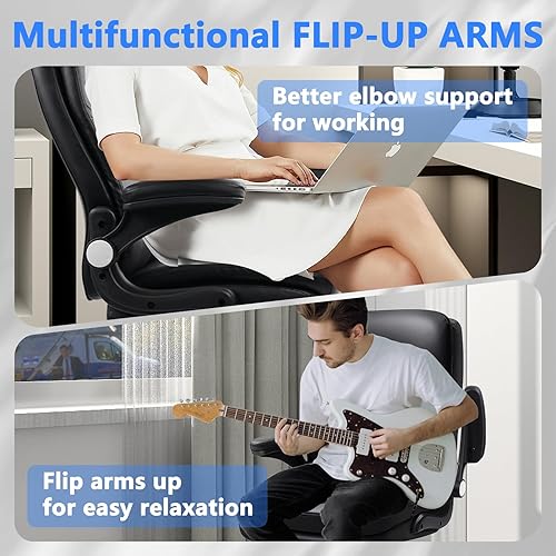 Miniatura 6 de CLATINA Silla de oficina ergonómica con brazos abatibles de 350 libras, sillas de escritorio ejecutivas de cuero negro, silla de trabajo giratoria